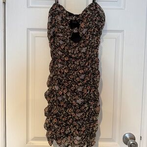 Forever 21 ditsy floral black cutout mini ruched dress